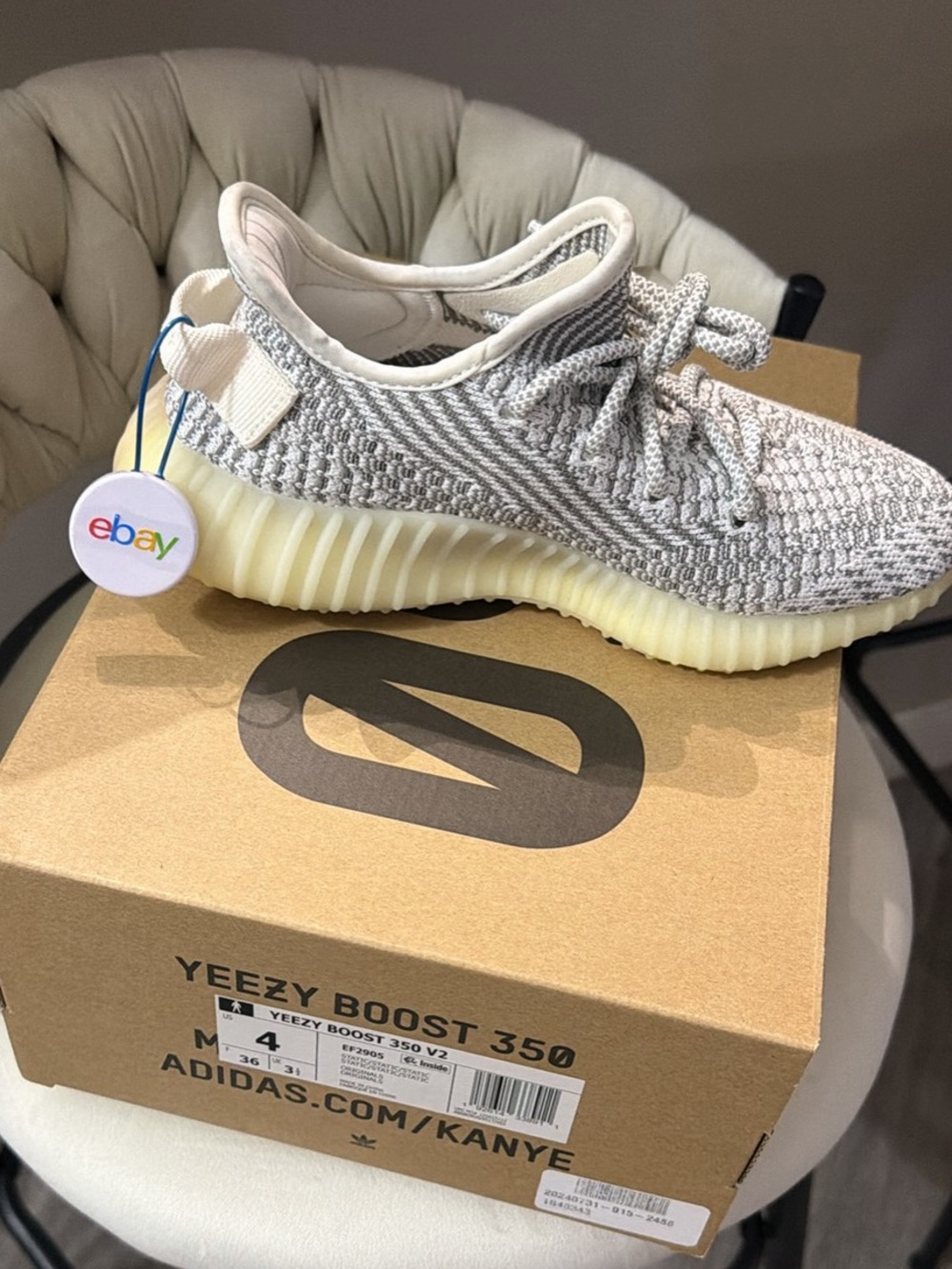 Yeezy Kids Sneakers in Cream and Light Gray new in box